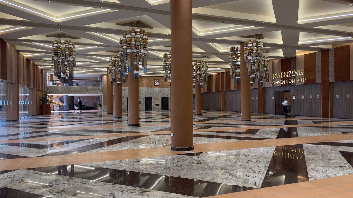 Grand hotel convention hall set up for a large conference