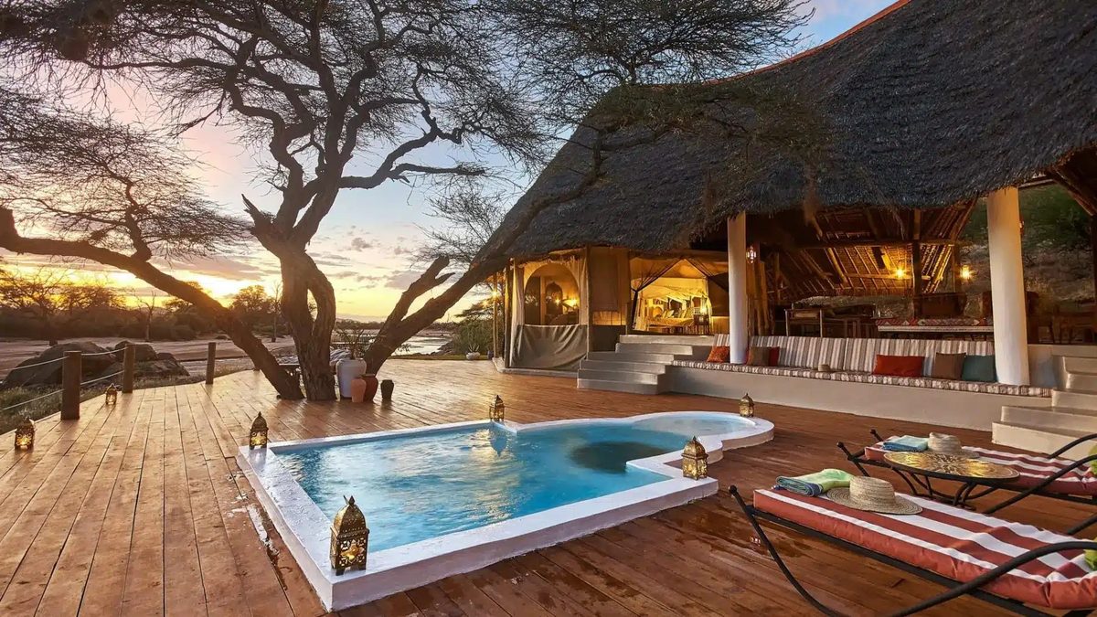 Safari lodge accommodation at dusk